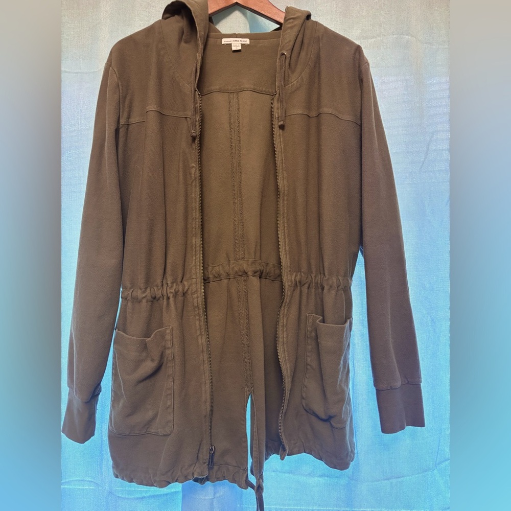 JAMES PERSE Green Cotton Hooded Zip Front Jacket Size 3 / Large